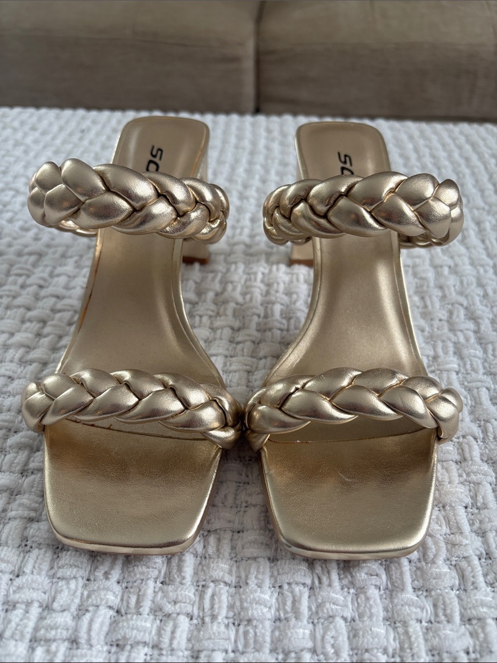 Soda Metallic Gold Braided Double-Strap Heeled Sandals